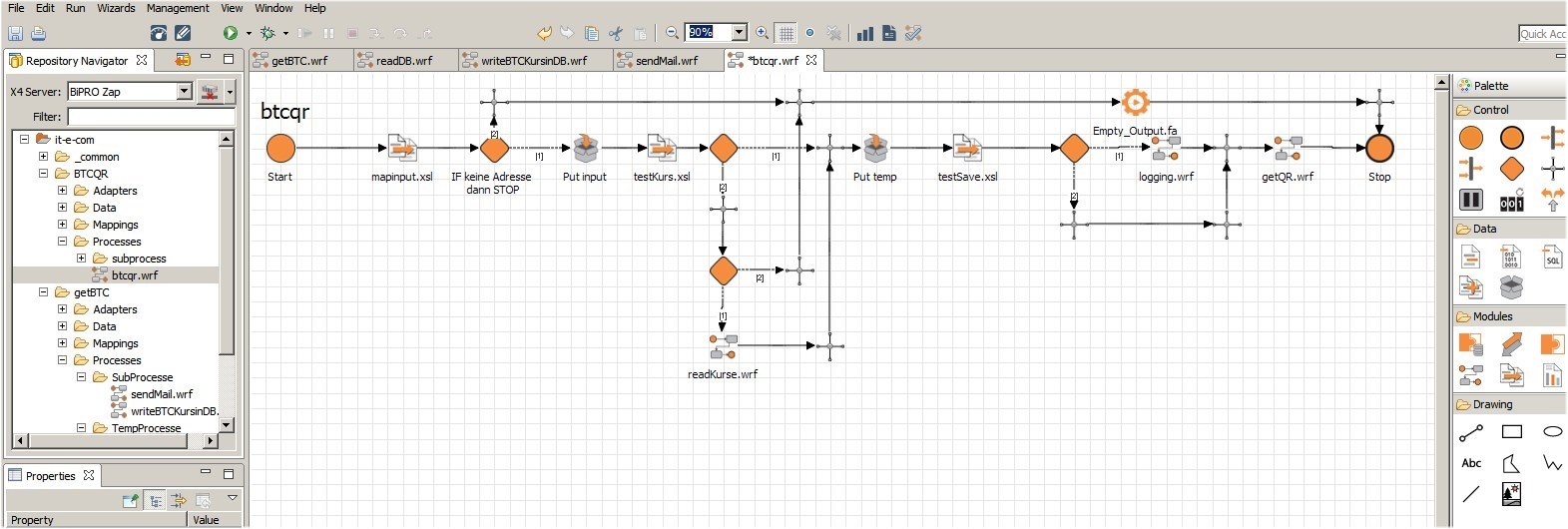 Workflowsdesigner in der Entwickleransicht.